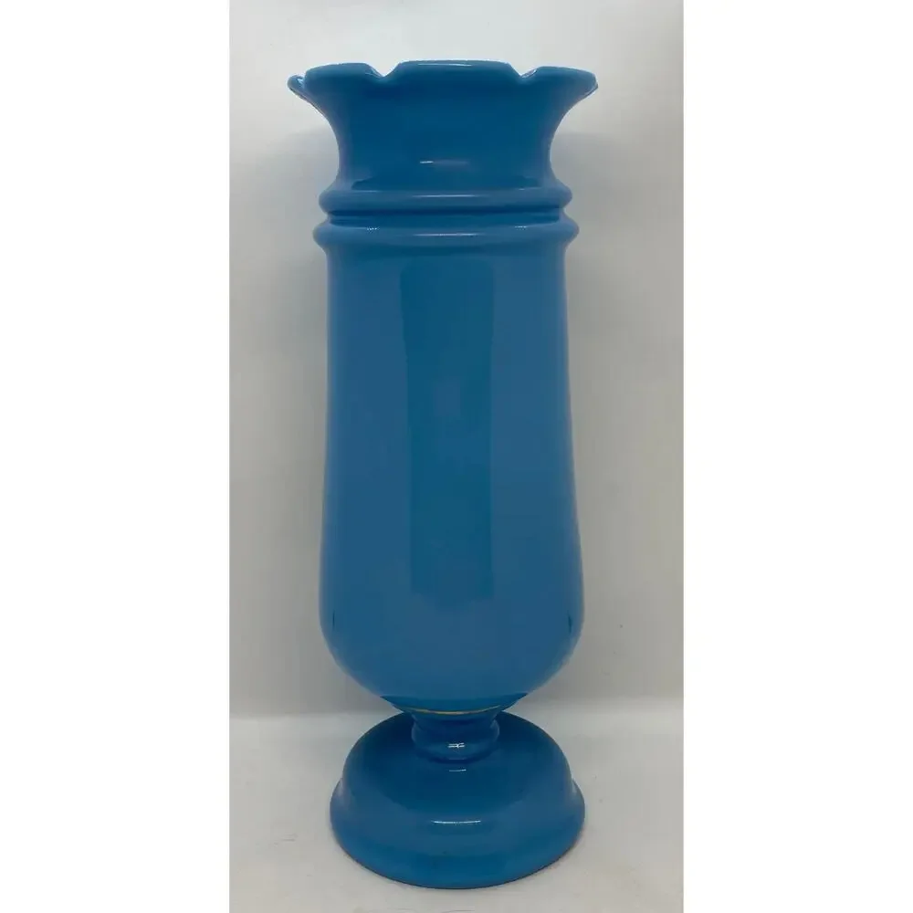 Late 19th Century Victorian Bristol Blue Glass Hand Painted and Enameled Vase